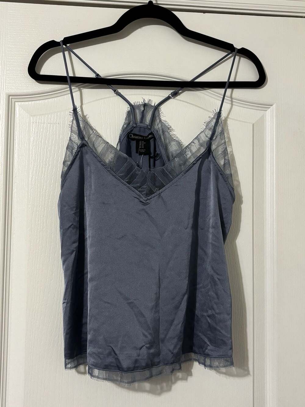 Christian Lacroix Blue Satin Lace Trim Cami Tank Top Size M